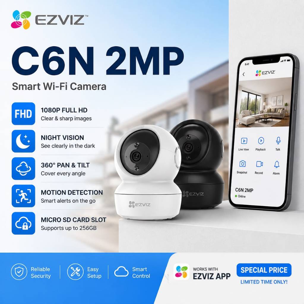 HIKVISION กล้องวงจรปิด EZVIZ C6N WIFI SMART HOME CAMERA 1080P Full HD Indoor 360 Pan/Tilt