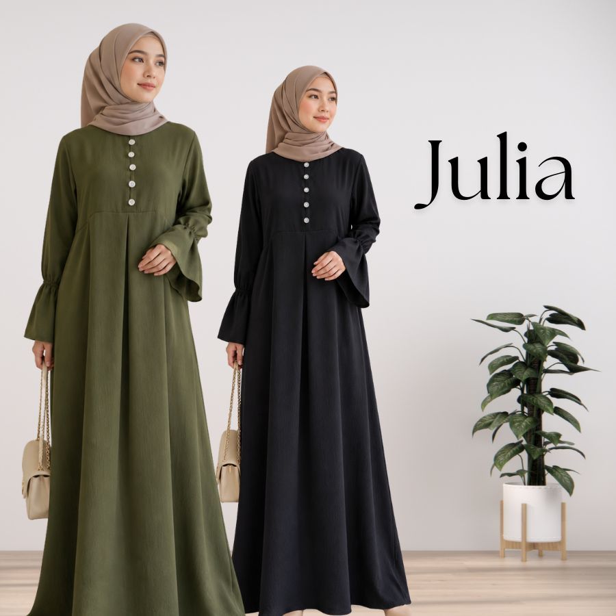 New Muslimah Jubah Julia with Ruffle Sleeves and Back Zip - JUBAH JULIA