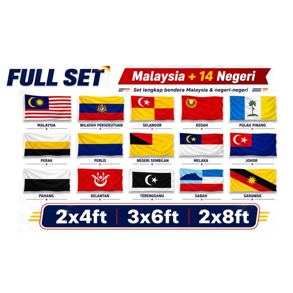Bendera Semua Bendera Negeri States Flags Flags (ชุด 15 ชิ้น) 3X6 ฟุต 2x4 ฟุต 2x8 ฟุต