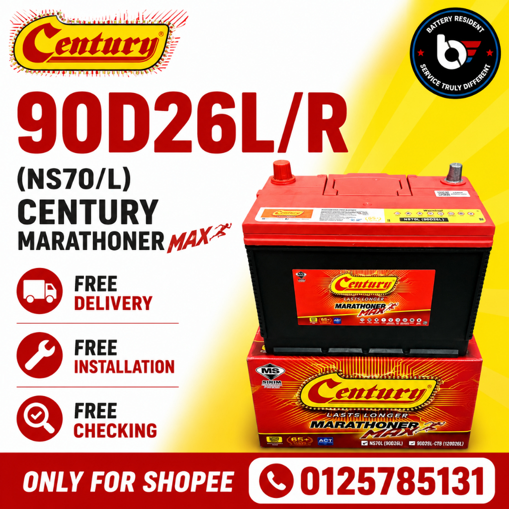 การติดตั้งให้ 90D26R 90D26L NS70 NS70L Century Marathoner Max / MF 12 Bateri Kereta Camry Alphard Ve