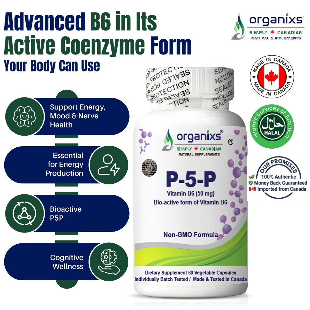Organixs Bioactive P-5-P Vitamin B6 50mg for Energy Support - 60 Veggie Cap's [Exp: 11/27]
