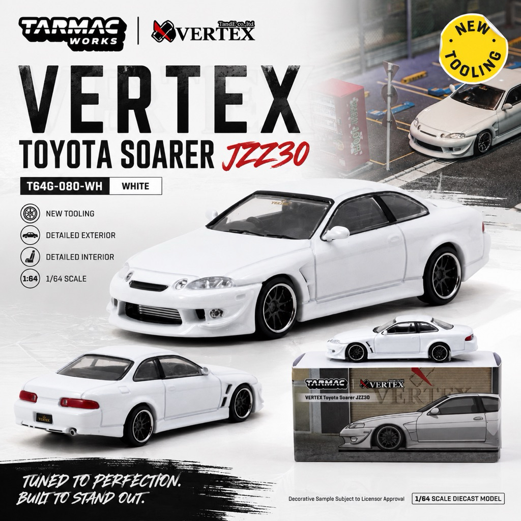 TARMAC WORKS 1/64 T64G-080-WH VERTEX TOYOTA SOARER JZZ30 สีขาว