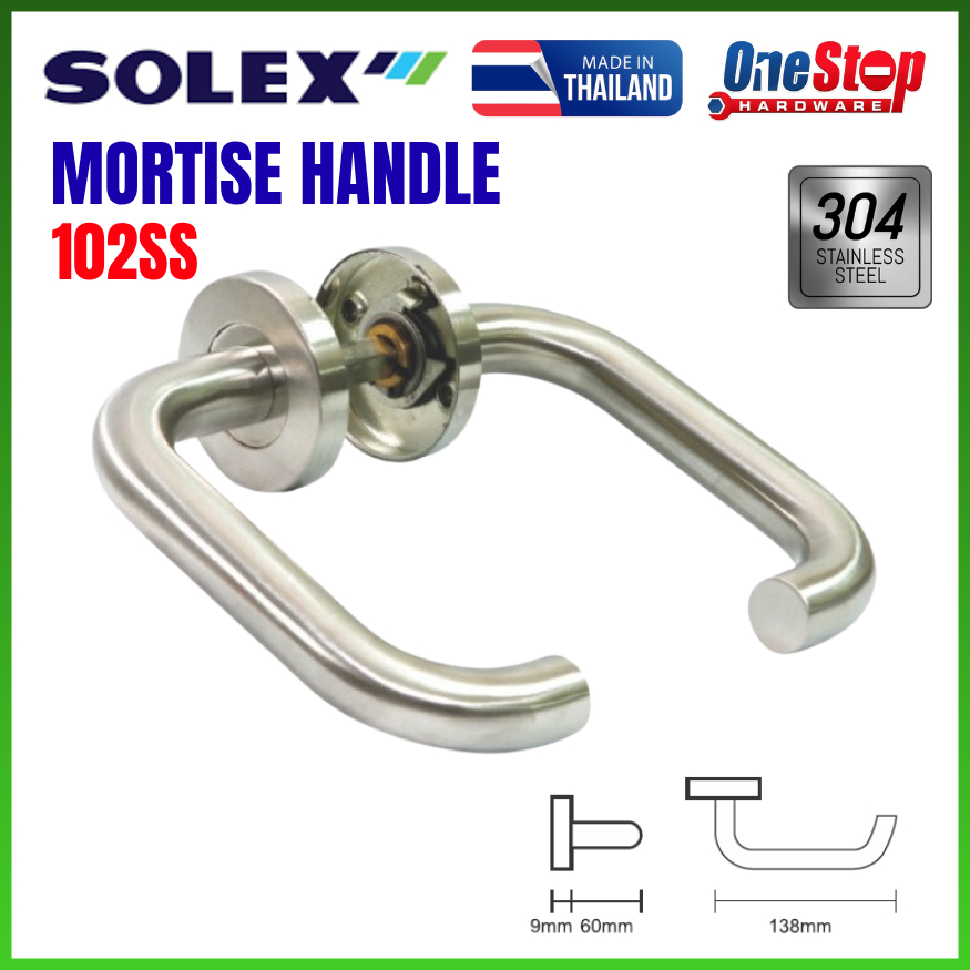 SOLEX NO.102SS มือจับก้านโยกสแตนเลส / ล็อคประตู / มือจับก้านโยก / ล็อคร่องลึก / Kunci Pintu