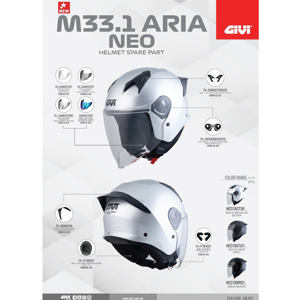 Givi M33.1 Aria Neo Visor สําหรับหมวกกันน็อค M33.1 Givi Helmet