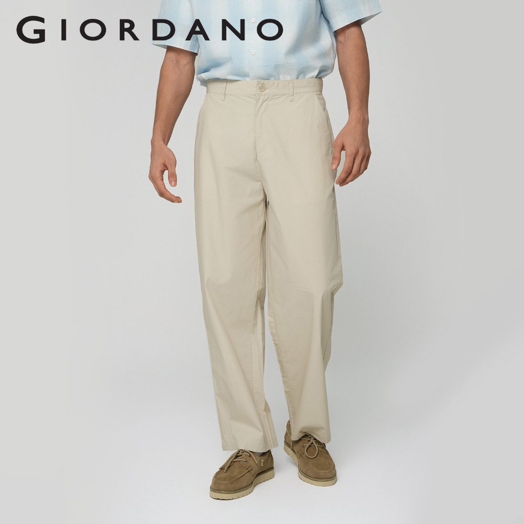GIORDANO MEN Mens Cotton Loose Straight Khaki Pants 0 01116245