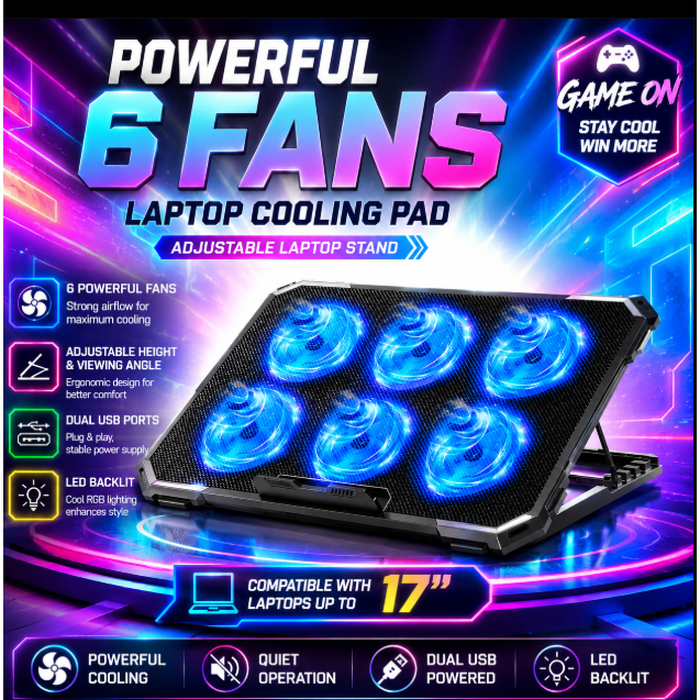 Gaming Laptop Cooler Fan Cooling Pad Laptop Fan Kipas Laptop l พัดลมระบายความร้อนแล็ปท็อปพร้อมขาตั้ง