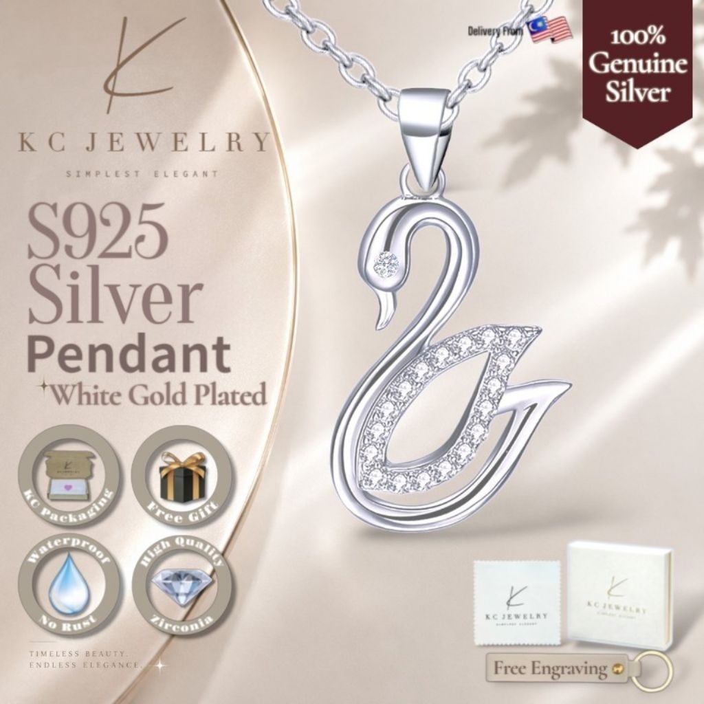 KC Jewelry S925 Silver - จี้หงส์เพชรชุบทองคําขาว