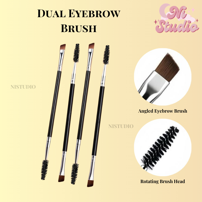 2-in-1 Eyebrow Brush DualHead Angled Brush &Spoolie BerusKening DuaKepala Makeup Natural Brow Shapin