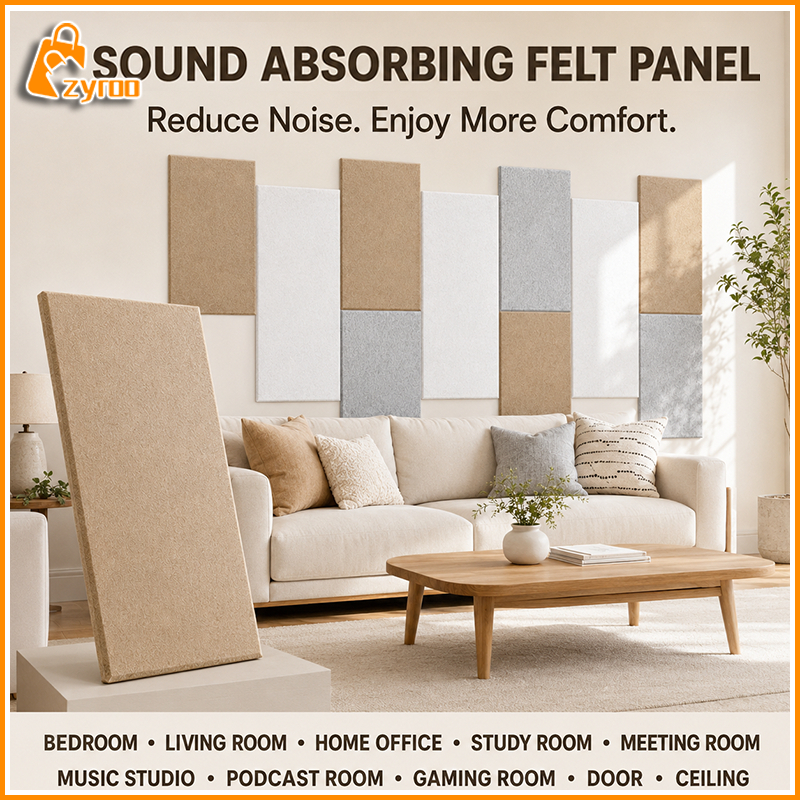 Self-Adhesive Acoustic Felt Panel Soundproof Wall Panel ลดเสียงรบกวนสําหรับห้องนอน Office Studio Doo