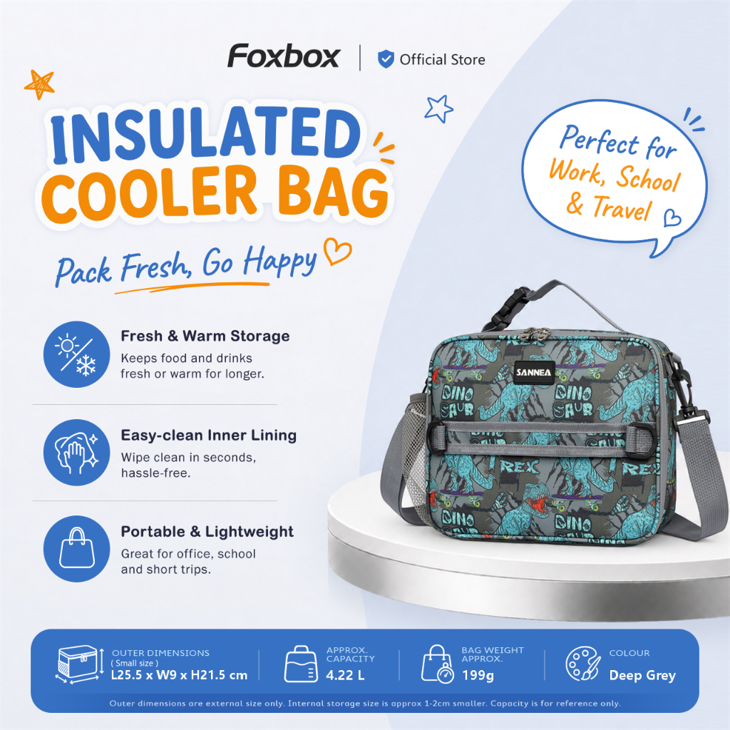 FOXBOX 4.2L กระเป๋าเก็บความเย็นหุ้มฉนวนสําหรับงานโรงเรียนและการเดินทาง