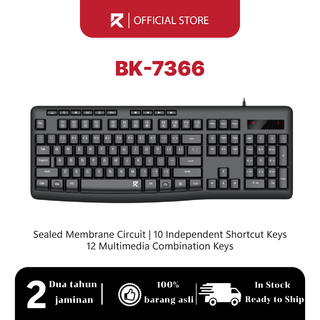 Redragon BK-7366 คีย์บอร์ดสํานักงานแบบมีสายเงียบพร้อมแผ่นรองตัวเลขขนาดใหญ่ทนการรั่วไหลสําหรับ Window