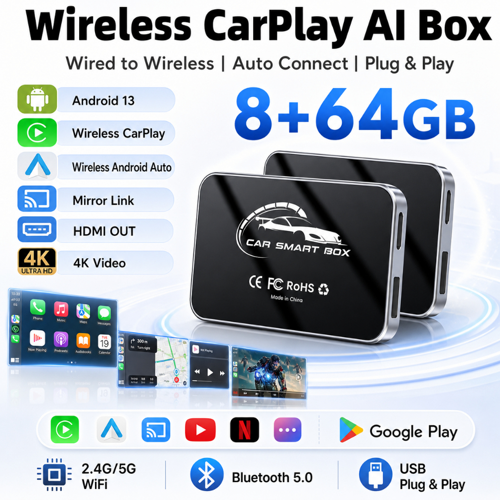 Carplay Car Ai Box อะแดปเตอร์ Carplay ไร้สาย 8+64G Carplay Ai Box Apple Android กล่องอัตโนมัติ Dongl