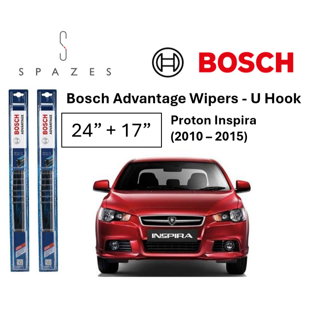 Proton Inspira Lancer Wiper Bosch U Hook ที่ปัดน้ําฝนด้านหน้า Advantange 24 "+17" U Hook