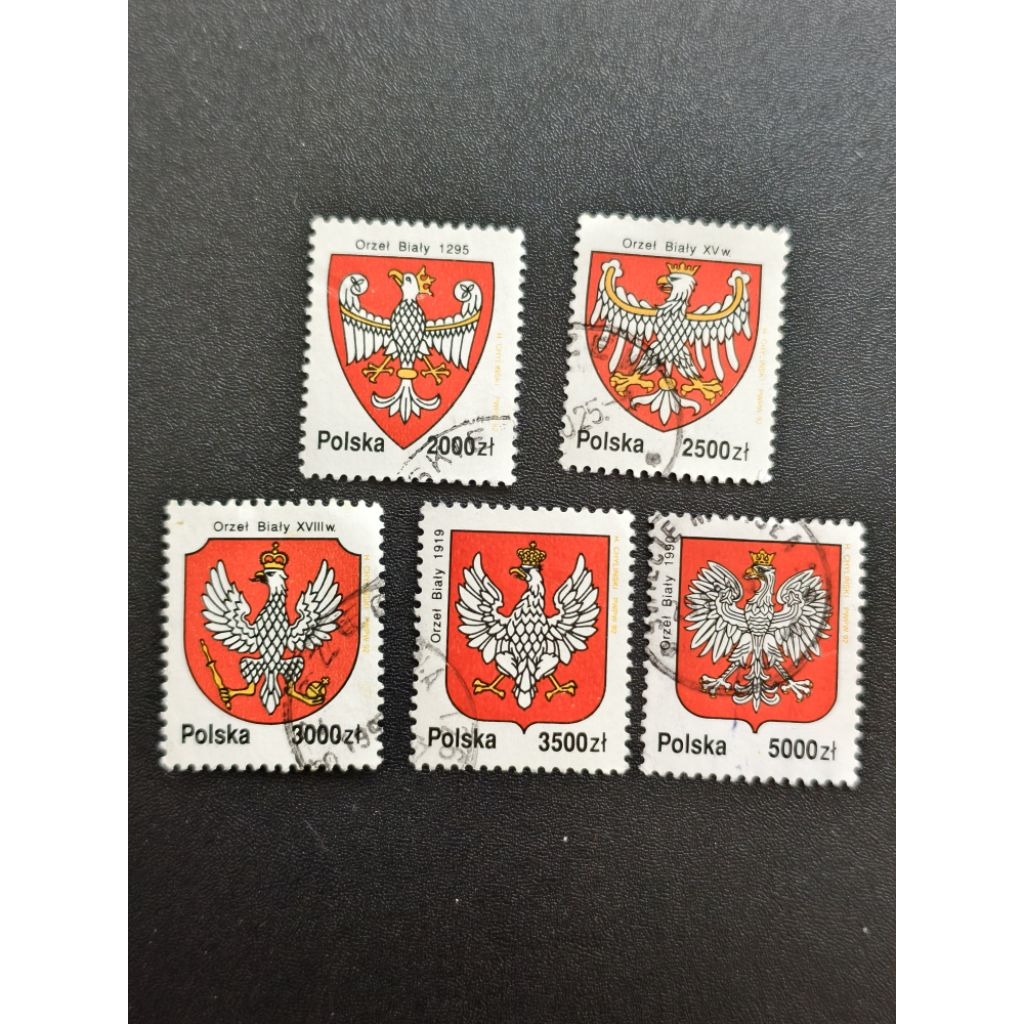 Poland04 Poland 1992 เสื้อแสตมป์แขนครบชุด 5v ใช้แล้ว