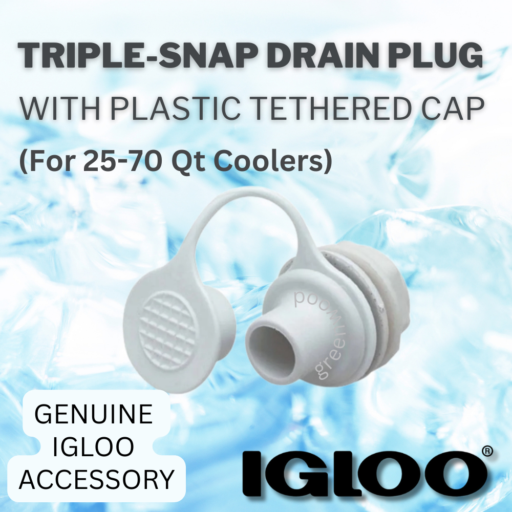 IGLOO Drain Plug – Non-Threaded, Triple Snap for 25-70Qt พร้อมฝาปิด Tethered สําหรับคูลเลอร์