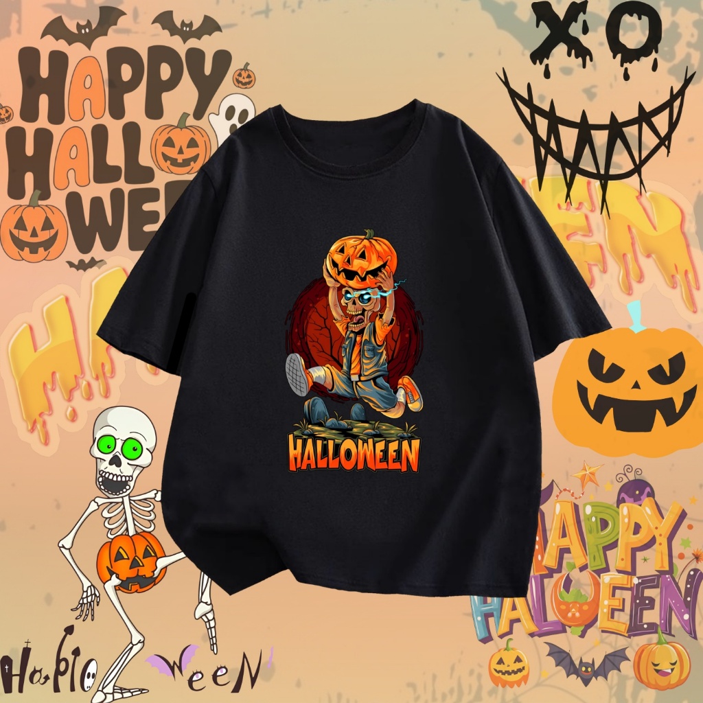 2025 Happy Halloween พิมพ์ลาย Pumpkin ghost เสื้อยืดลาย Trick or Treat Pumpkin 100CM-5XL 04