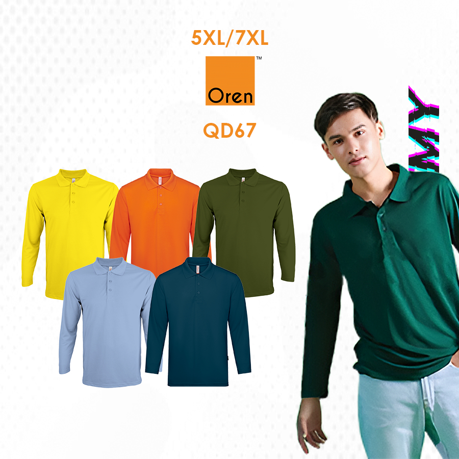 NTMY X Oren กีฬา QD67 CoolFit แขนยาวโปโล Plus ขนาด 5XL/7XL ไมโครไฟเบอร์ตาไก่คอปก Tshirt