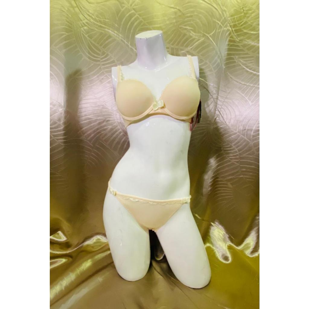 ชุดบราและกางเกงใน Underwire Push Up สําหรับผู้หญิงสีผิวสีเบจ