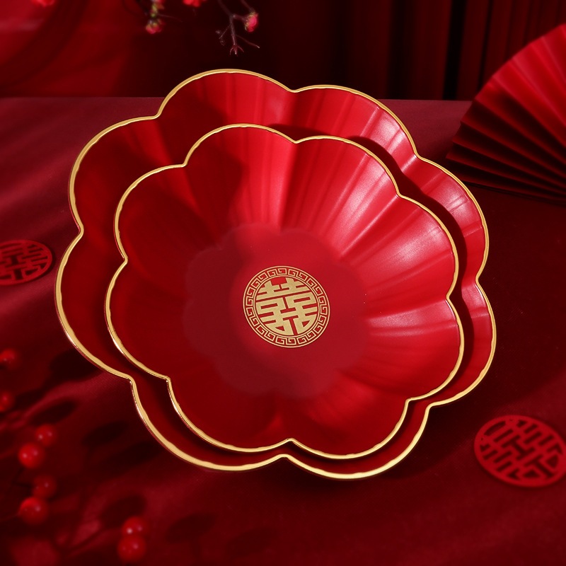 结婚用品  婚礼水果盘 中式婚礼果盘 – 花瓣金边水果喜盘 / Wedding Accessories - Wedding Fruit Plate