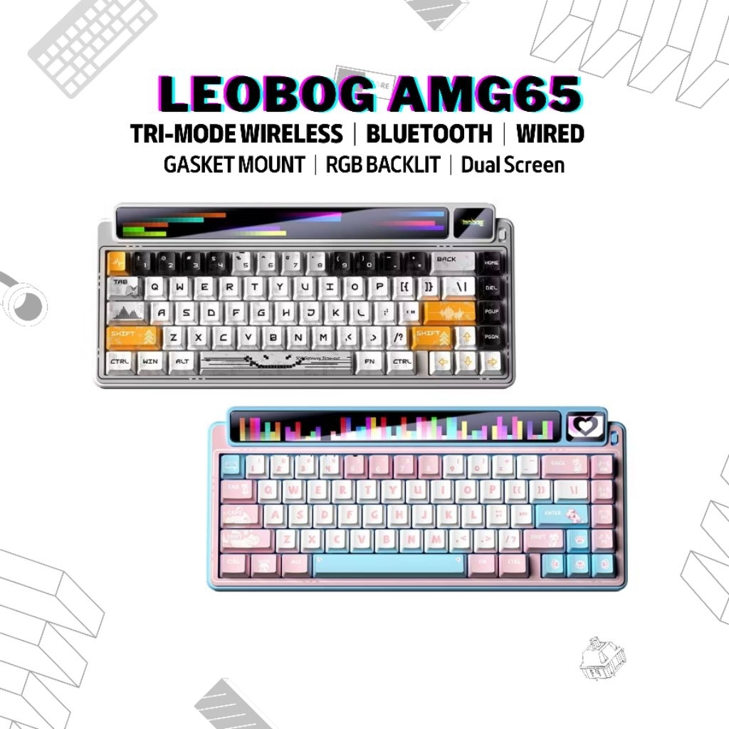 LEOBOG AMG65 Tri-Mode Mechanical Keyboard LED สมาร์ทหน้าจอคู่ 67 คีย์ 8000mAh บลูทูธ /2.4G /แบบมีสาย
