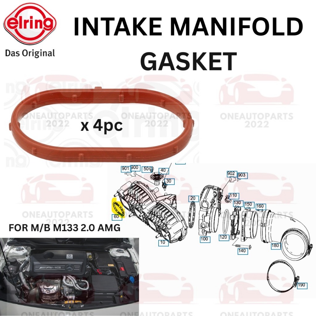 ELRING GERMANY INTAKE MANIFOLD GASKET (4 ชิ้น) MERCEDES BENZ AMG W176/A45 C117 CLA45 AMG W156 GLA45 