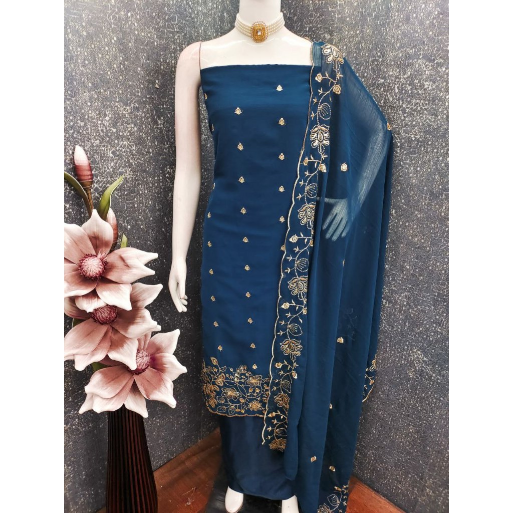 Unstitched Punjabi Suit Material Zomato Silk Multi Seduction Work Kain Jahit Punjabi Suit
