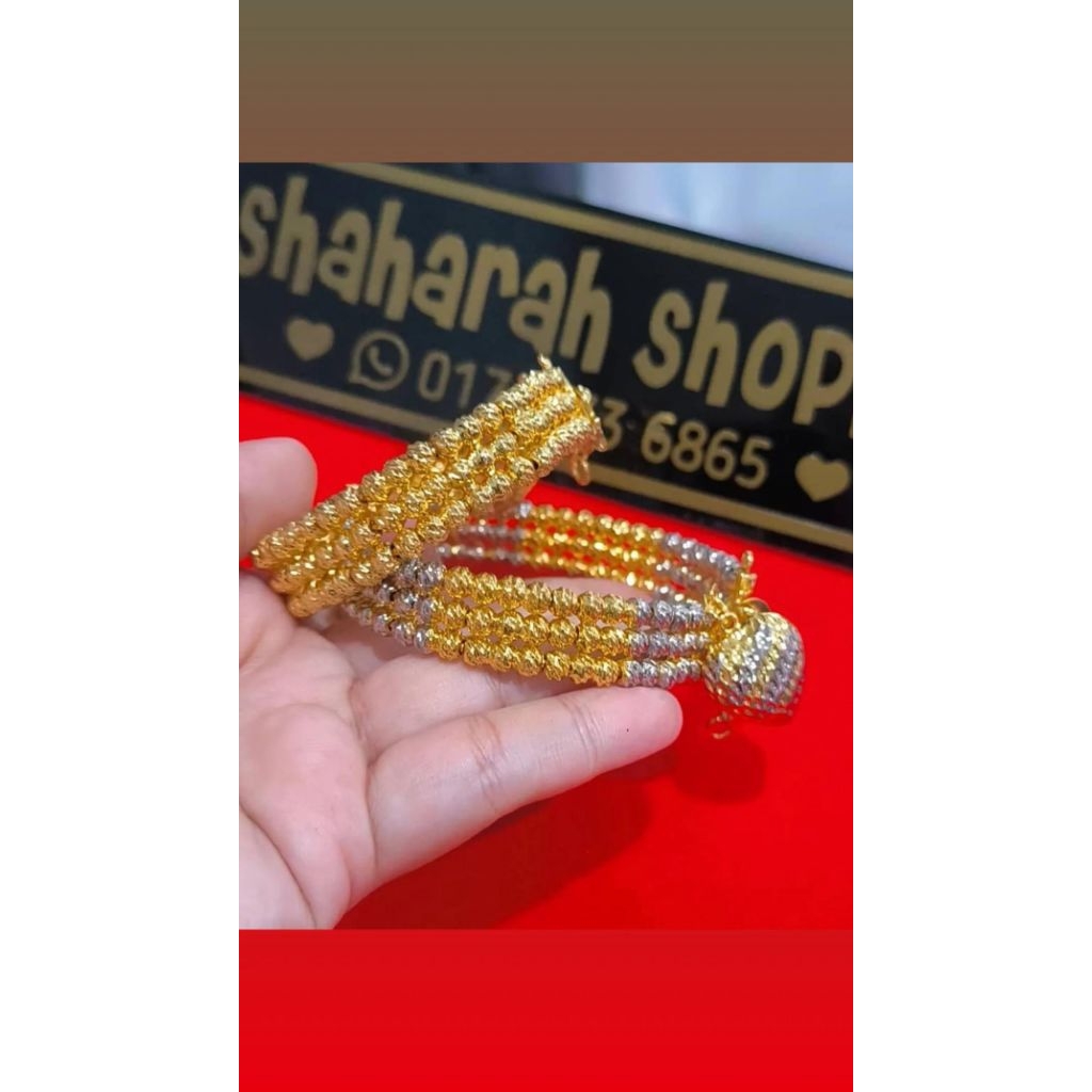 กําไลข้อมือพลอย Habibi 3 แถวชุบทอง