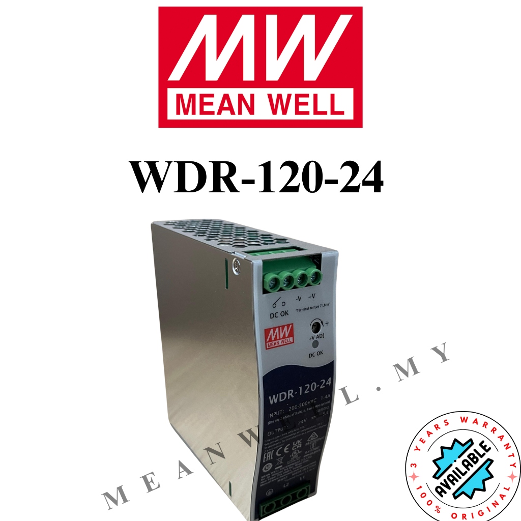 Mean Well WDR-120-24 120W 24V 5A MeanWell เอาต์พุตเดี่ยวอุตสาหกรรม DIN RAIL แหล่งจ่ายไฟ
