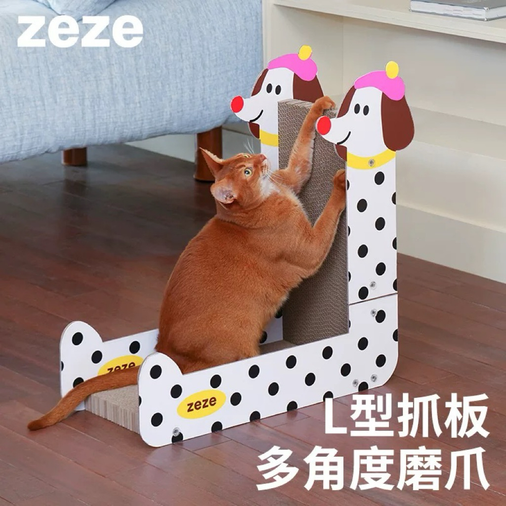 Zeze แนวตั้ง Cat Scratch Board L-Shaped Wall Scratch Board กระดาษลูกฟูก Cat Claw ทนต่อการสึกหรอ Zeze