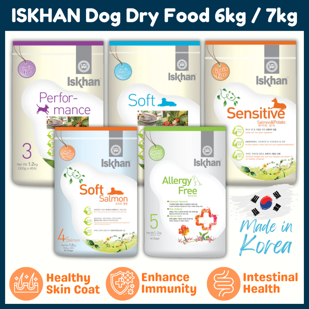 GUN PET Iskhan อาหารสุนัข 6กก. / 7กก. ปลาแซลมอนแพ้ง่าย ปลอดมาคานัน Kering Anjing เกาหลี WH5