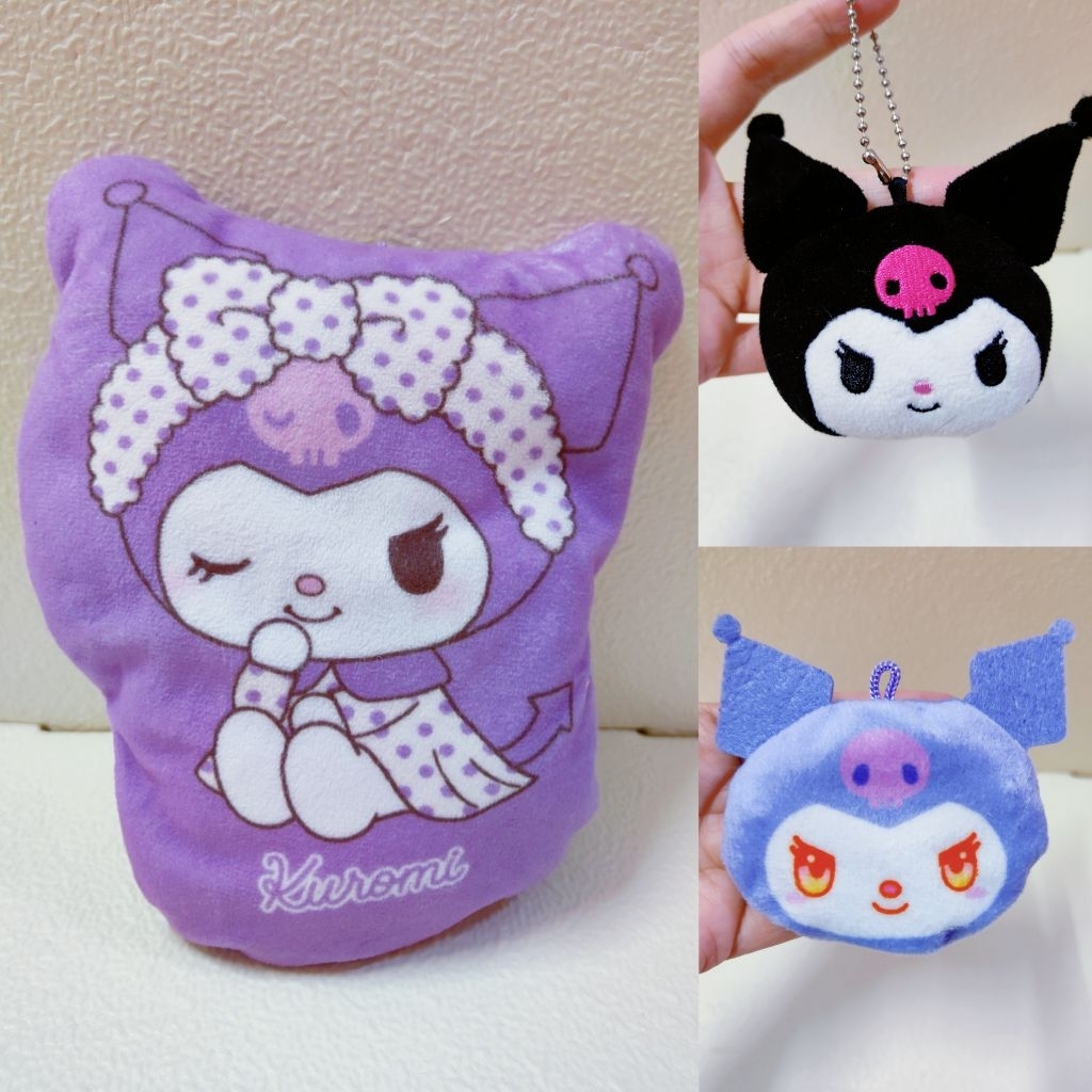 Preloved Sanrio Kuromi มาสคอตพวงกุญแจ SKC39 zipped pouch soft ของเล่นตุ๊กตา charm