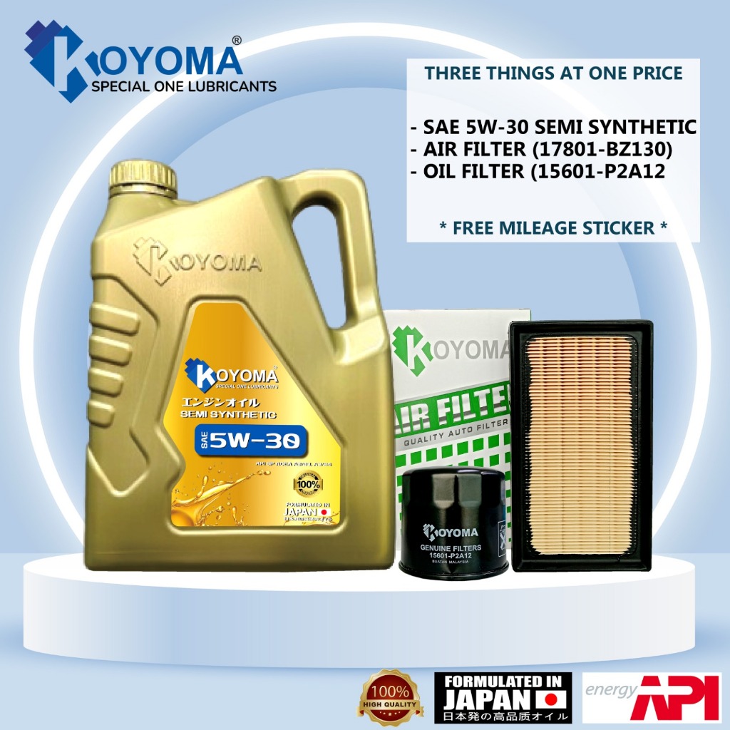 PERODUA BEZZA 1.3 กรองน้ํามัน + กรองอากาศ + KOYOMA 5W30 SEMI SYNTHETIC ENGINE OIL
