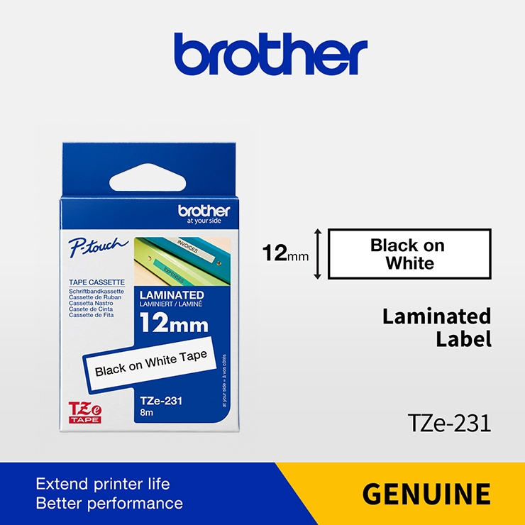 Brother TZe-231 เทปลามิเนตสีขาว 12 มม. TZe231 TZ231 Tze231 TZ-231