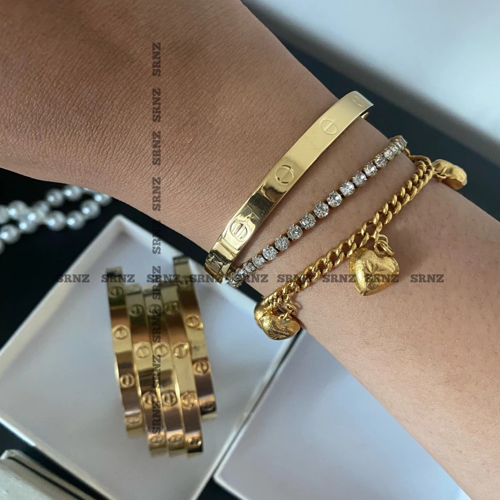 BANGLE 18K TITANIUM STAINLESS JEWELERY GELANG RAYA ANTI GOLD KARAT GOLD NON RUS GOLD EMAS 18K