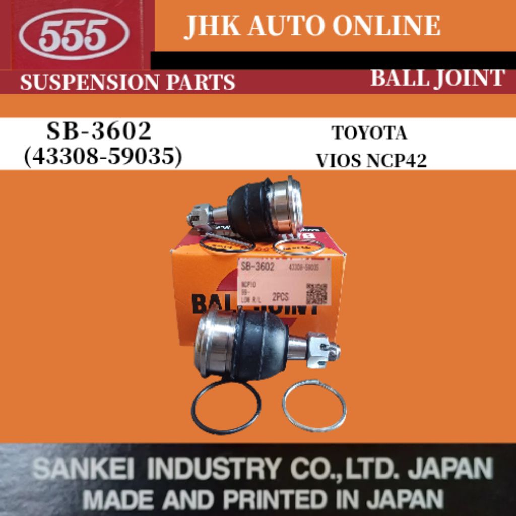 SB-3602 BALL JOINT กะโหลกหน้า TOYOTA VIOS NCP42 NCP93 100% อะไหล่ใหม่ THREE FIVE MADE IN JAPAN1SET ร