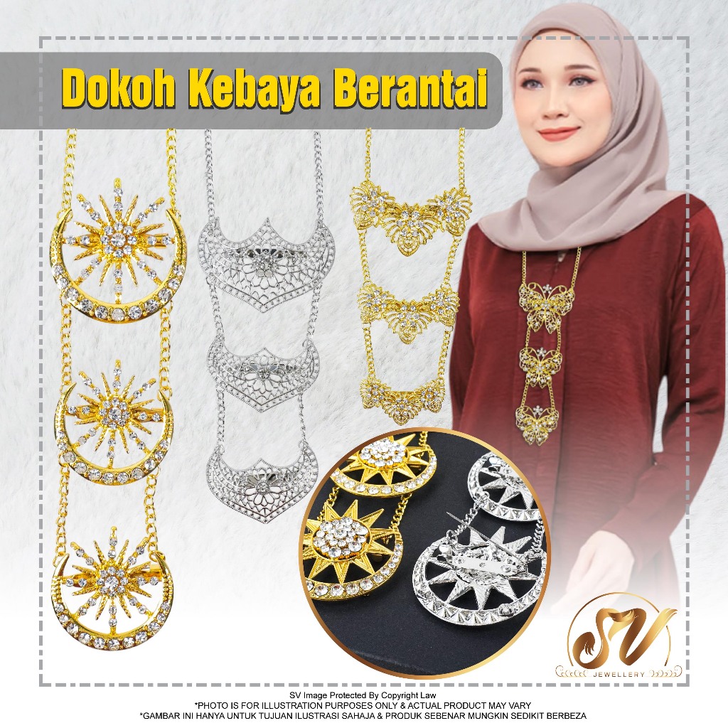 SV Doh Kebaya ผู้ใหญ่ 3 Serkuai Juntai ผีเสื้อคลาสสิกสร้อยคอเพชร Jurai เข็มกลัด Kerongsang แบบดั้งเด