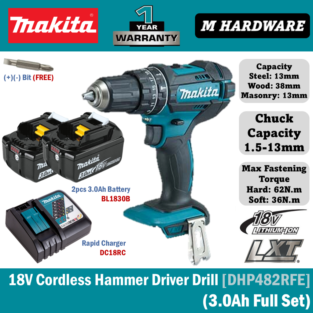 Makita DHP482 18V สว่านกระแทกไร้สาย 13 มม. (1/2") / สว่าน Makita LXT เครื่องมือ