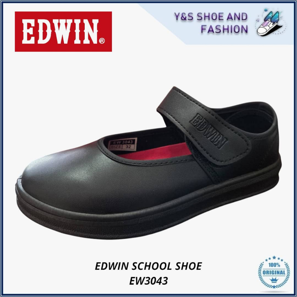 EDWIN PRIMORY SECONDARY BLACK GIRLS PU SCHOOL รองเท้า KASUT SEKOLAH EDWIN EW3043
