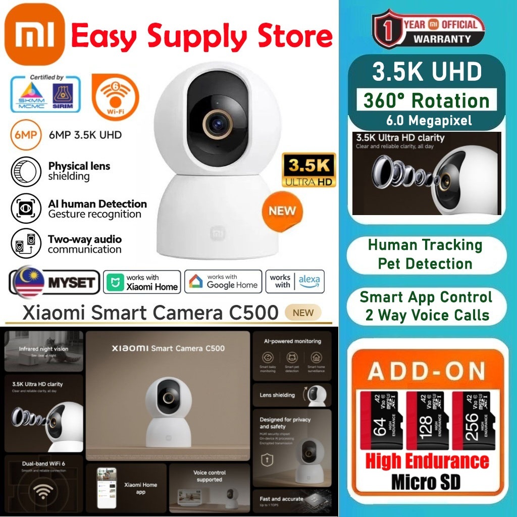 [ใหม่] Xiaomi Smart Camera 360 C500 3.5K 6MP Human Tracking Pet Detection 2 Way Voice Smart App Cont