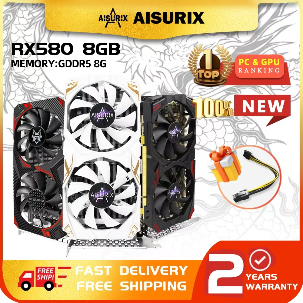 AISURIX ใหม่ RX580 8GB GDDR5 256Bit คอมพิวเตอร์ GPU การ์ด AMD สําหรับเล่นเกมทํางาน