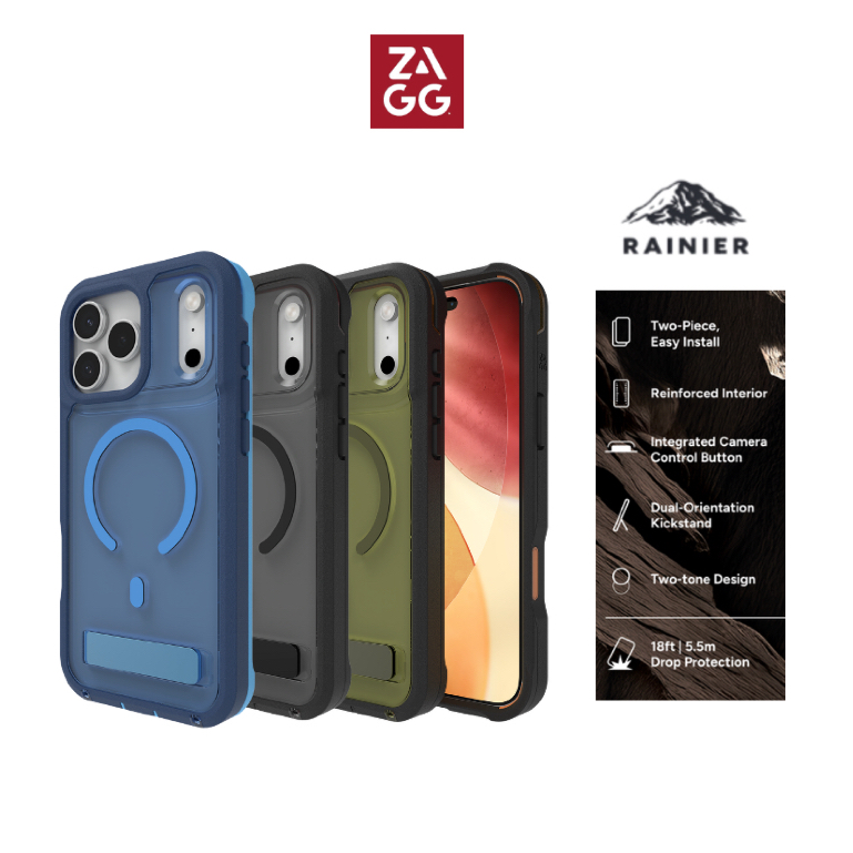 ZAGG Rainier Snap Case สําหรับ 17 Pro / 17 Pro Max - สีฟ้าสีดําสีเขียวเคสป้องกันแบบเต็มพร้อมขาตั้ง