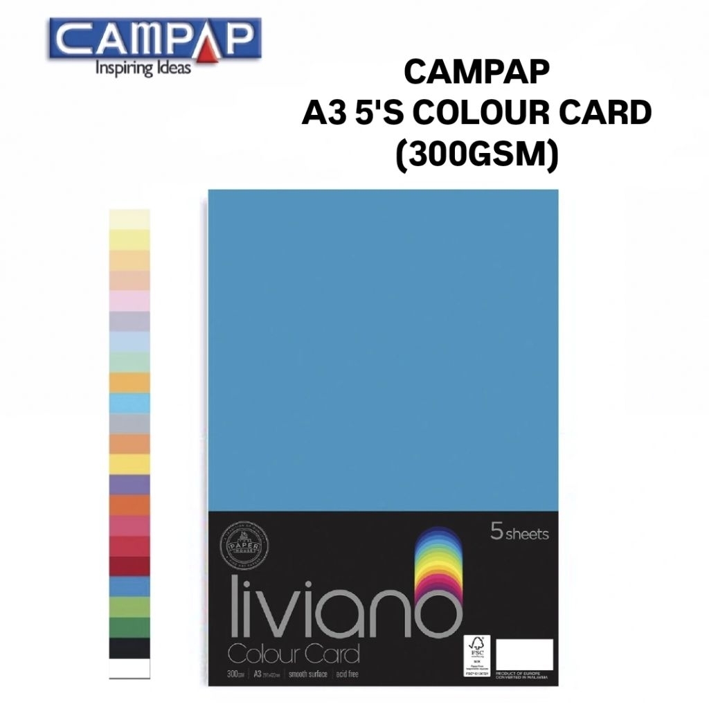 (3PTS) CAMPAP A3 การ์ดกระดาษสี 300GSM 5SHEET X 3PKTS