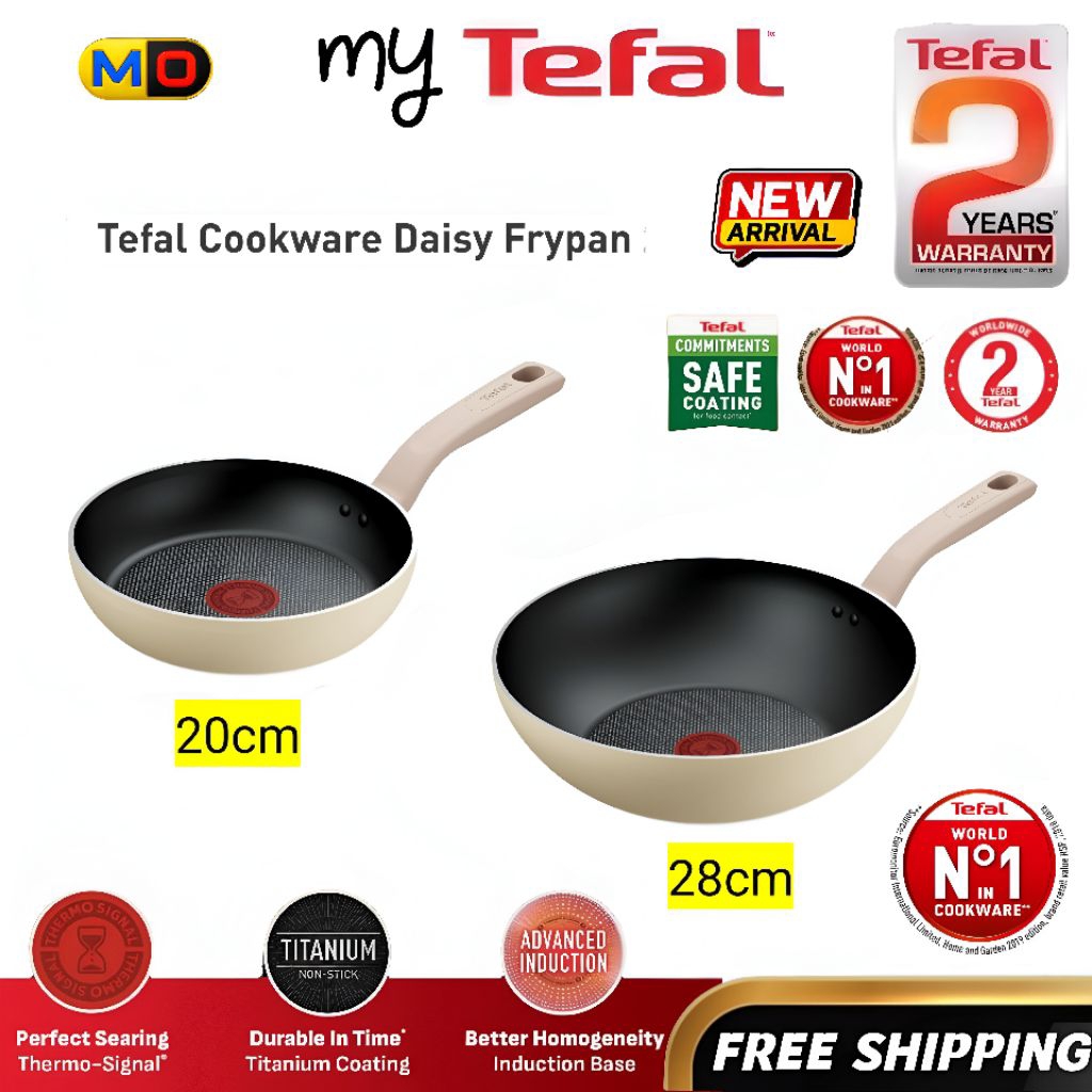 [ชุดคอมโบใหม่] Tefal (20+28ซม.) เครื่องครัวไม่ติด Daisy Frypan/Wokpan Induction (กระทะเครื่องครัวกระ