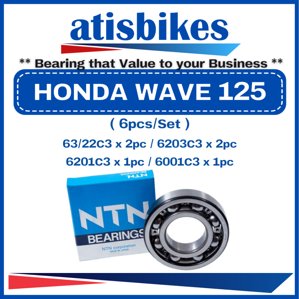 NTN HONDA WAVE 125 ( SET C3 รถจักรยานยนต์เครื่องยนต์เกียร์ Crankshaf แบริ่ง 63/22C3 6203C3 6201C3