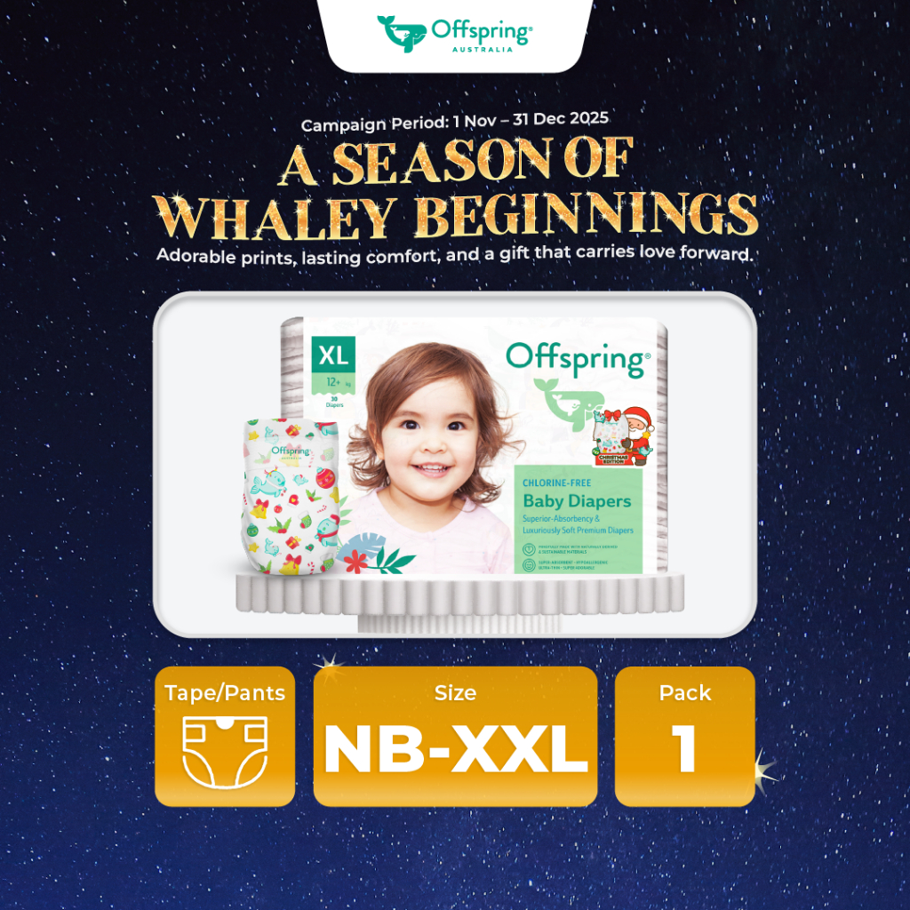 Offsprings Limited Edition "Whaley Season" เทปผ้าอ้อมแฟชั่น/กางเกง - NB/S/M/L/XL/XXL [แพ็คเดี่ยว]