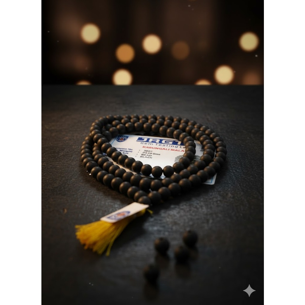 ธรรมชาติสีดํา Karungali Mala 108 ลูกปัดได้รับการรับรองไม้มะเกลือไม้ Jama Mala สําหรับสมาธิและการป้อง