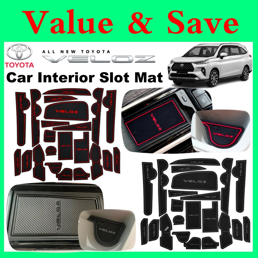 Toyota Veloz 2022 - 2026 Slot Mat Anti Slip 22Pc Anti Dust Drawer ภายในรถ Slot Mat ถังยางภายในรถ Acc