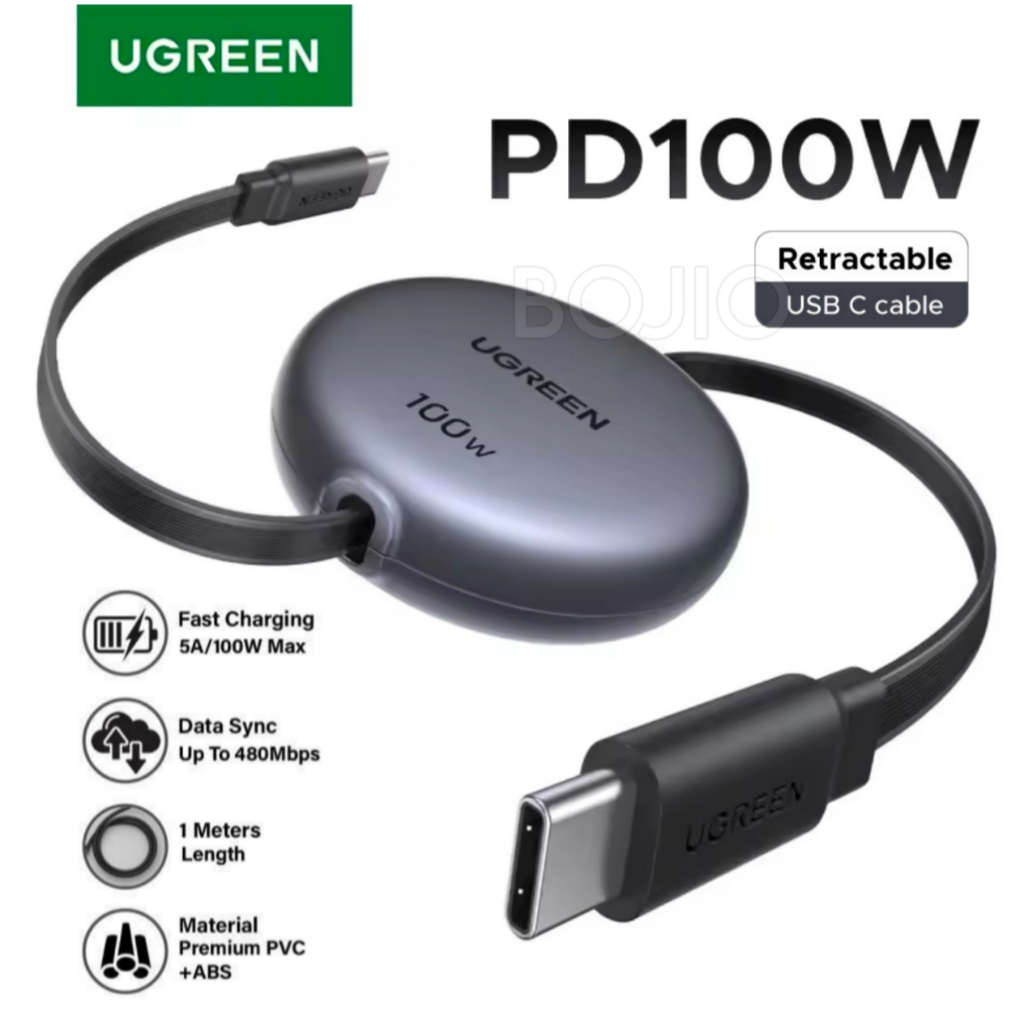 L531 UGREEN USB-C ถึง USB-C PD สายชาร์จเร็วแบบหดได้ 100W สูงสุด 1Meter