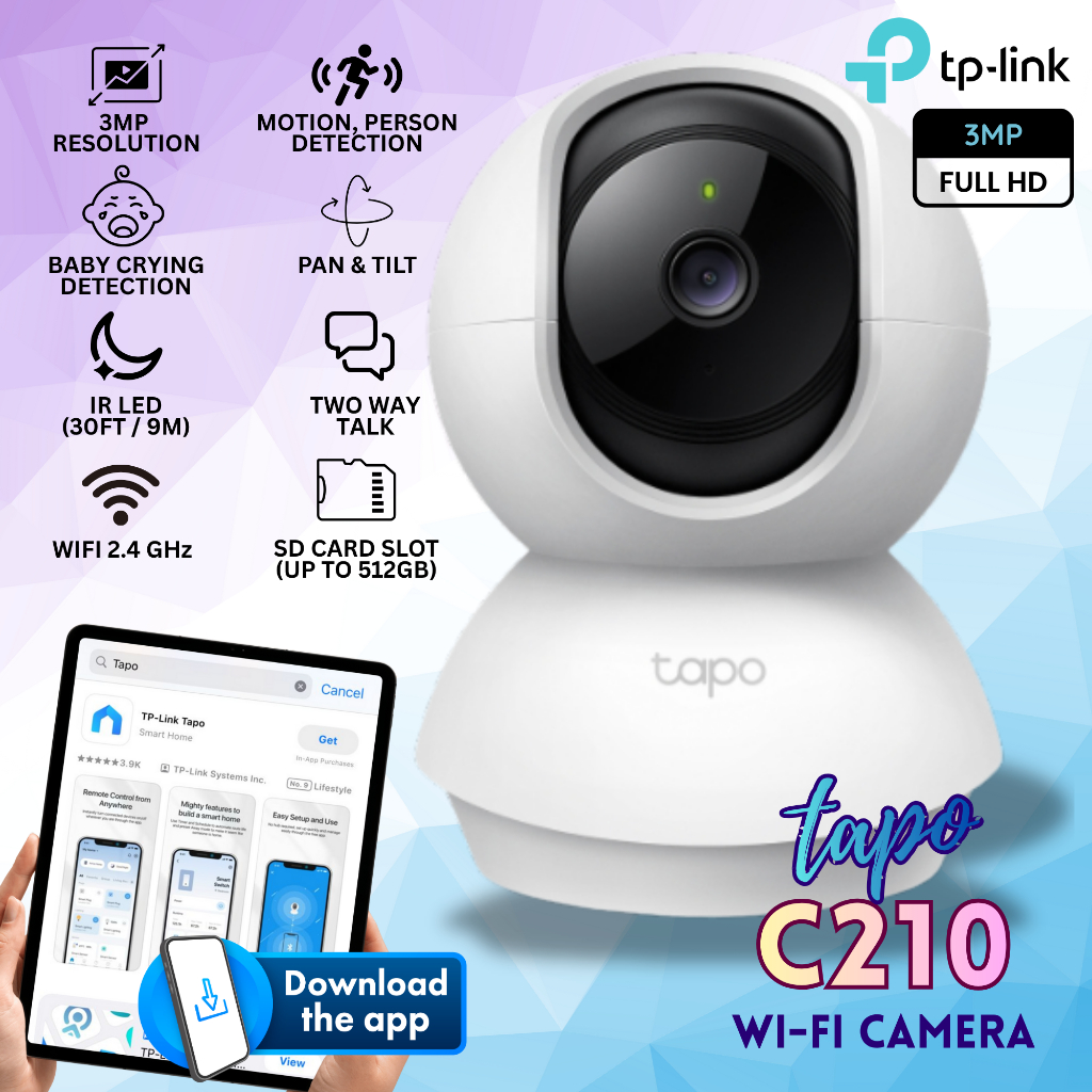 [ซื้อร้อน] TP-LINK Tapo C210/ TC71 กล้องวงจรปิด WiFi HD Night Vision การตรวจจับการเคลื่อนไหว Pan/Til