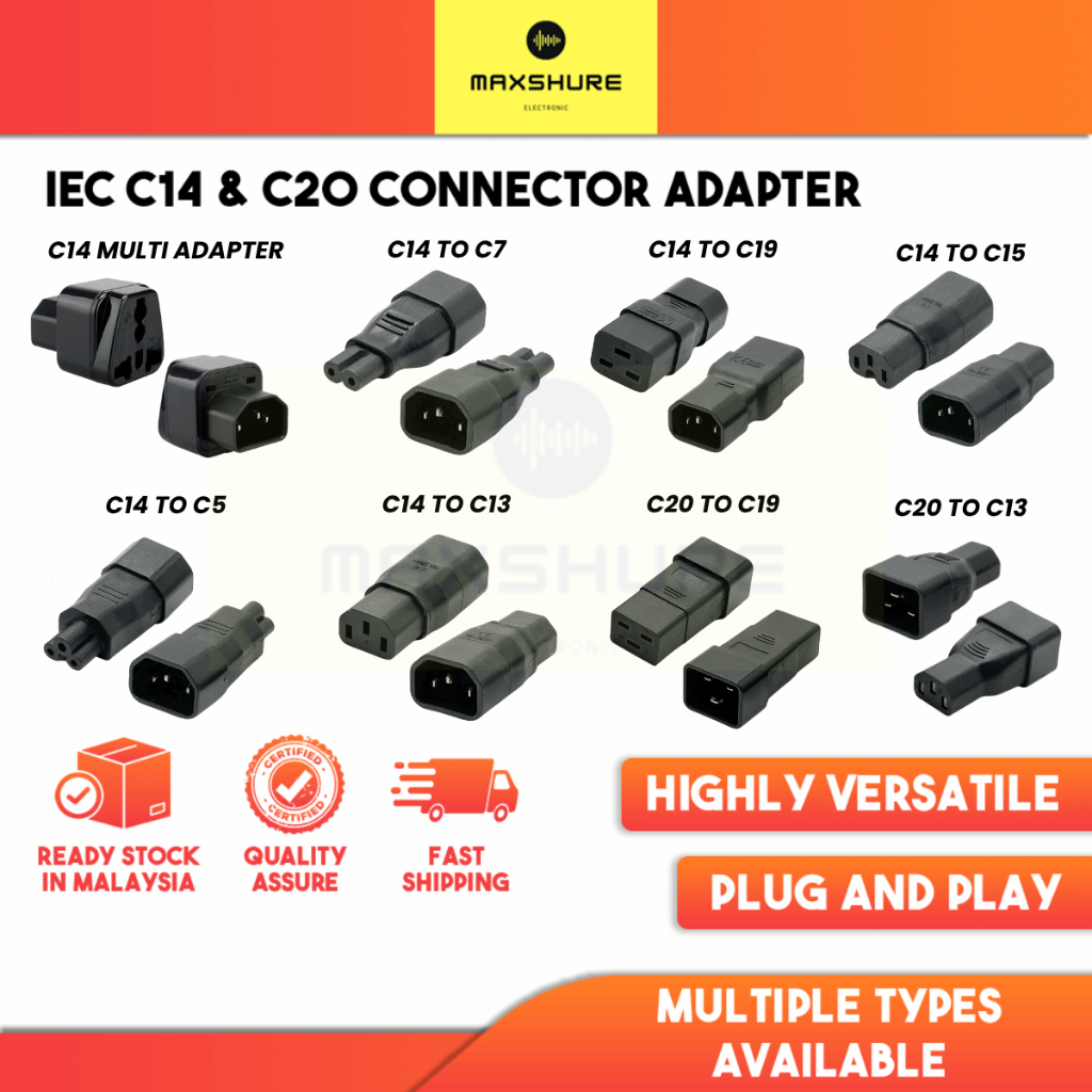 [Maxshure] C14 IEC Male to Universal Plug Adapter 10A 250V C14 C7 Figure 8 POWER PLUG PDU UPS Power 